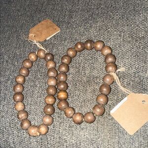 Nwt Set of 2/ Wooden Dark Mini Bead Candle Ring